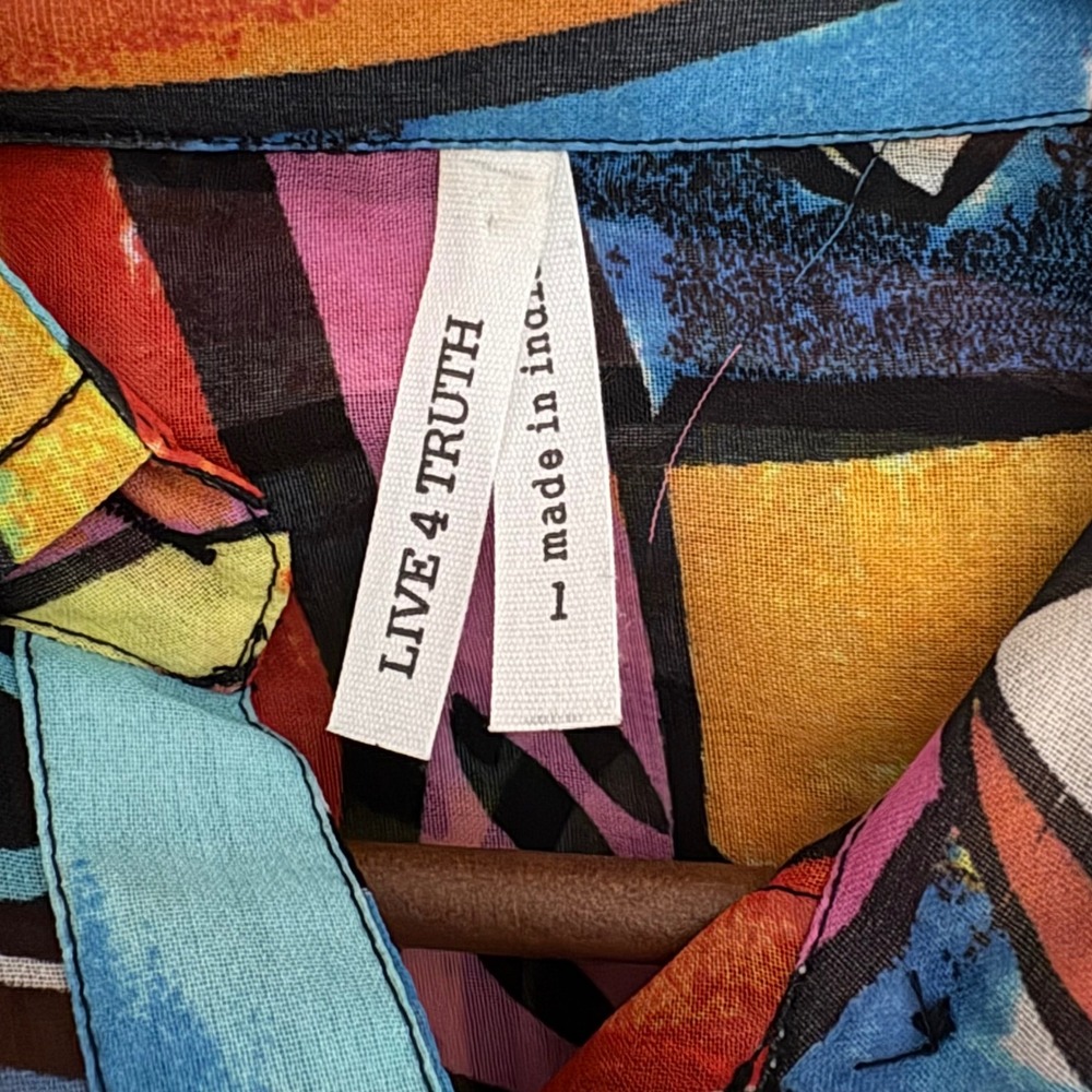 Live 4 Truth Abstract Face Midi Shirt Dress Colorful Art To Wear Button Up Large - Picture 5 of 5